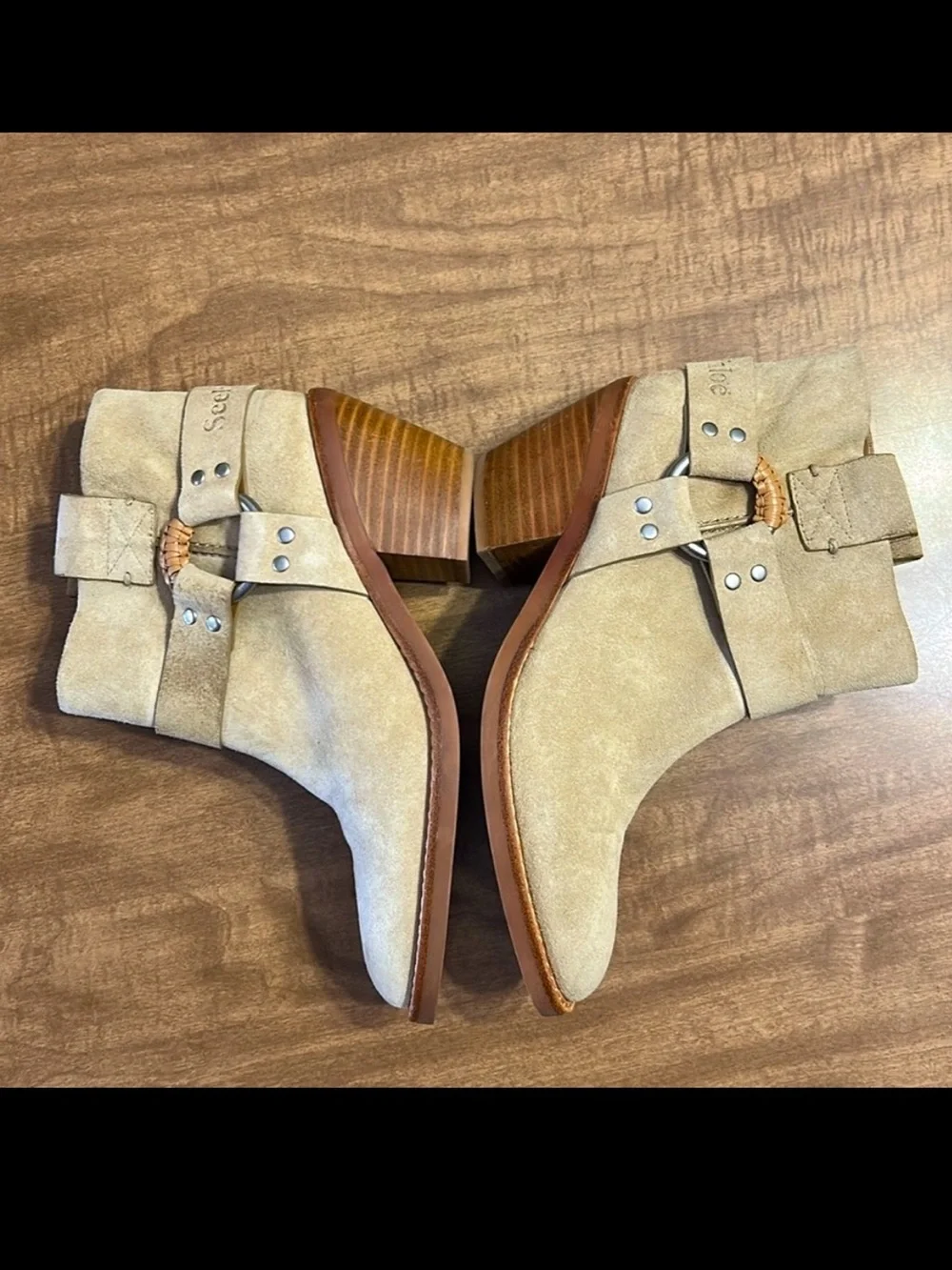 See by Chloé Eddie Taupe Suede Harness Boots Size 39.5 U